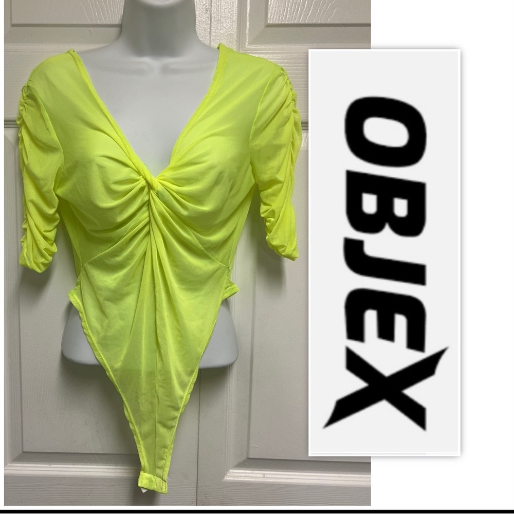 OBJEX Neon Yellow Mesh Bodysuit